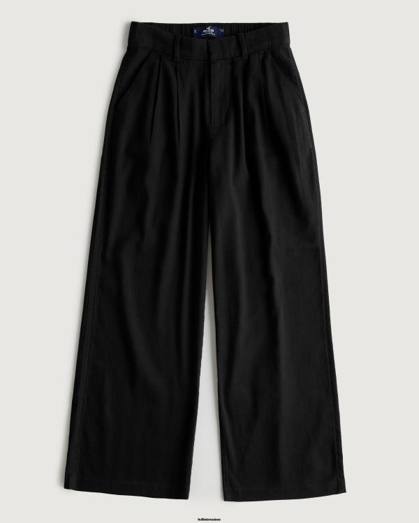 pantalon large taille ultra haute en lin mélangé femmes noir Hollister bas RRRJX734