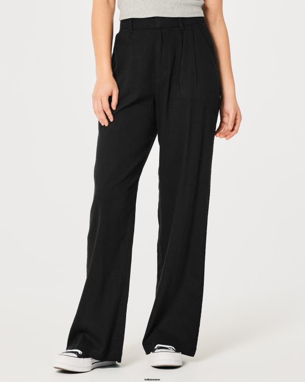pantalon large taille ultra haute en lin mélangé femmes noir Hollister bas RRRJX734