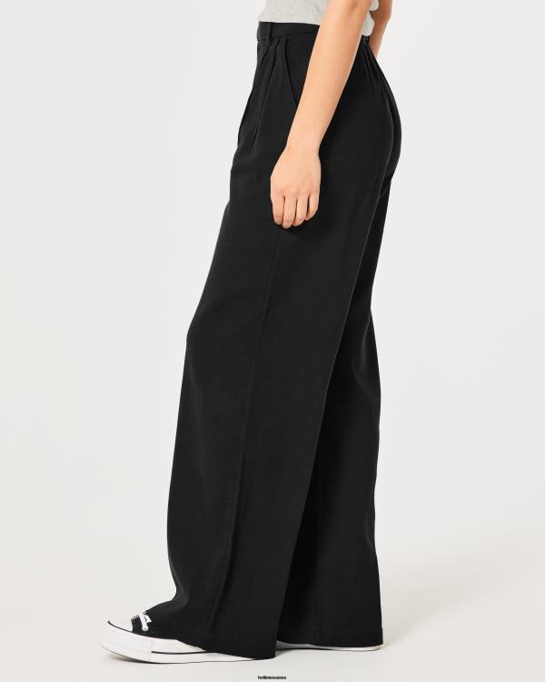 pantalon large taille ultra haute en lin mélangé femmes noir Hollister bas RRRJX734