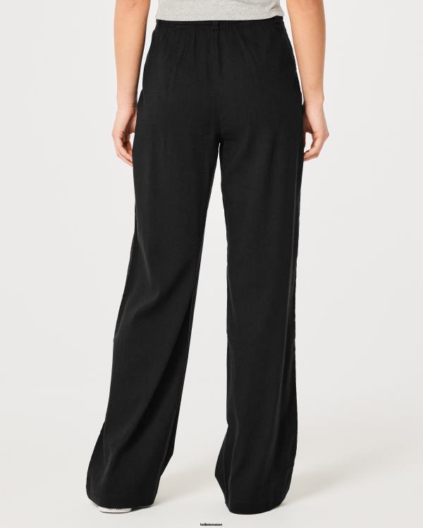 pantalon large taille ultra haute en lin mélangé femmes noir Hollister bas RRRJX734