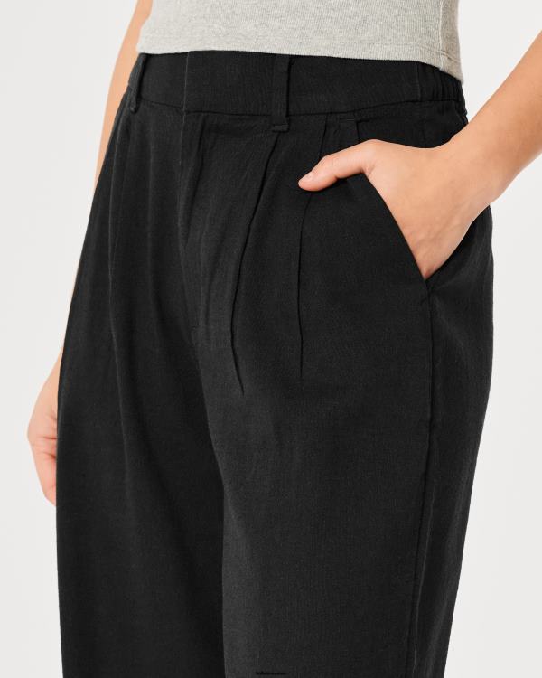 pantalon large taille ultra haute en lin mélangé femmes noir Hollister bas RRRJX734