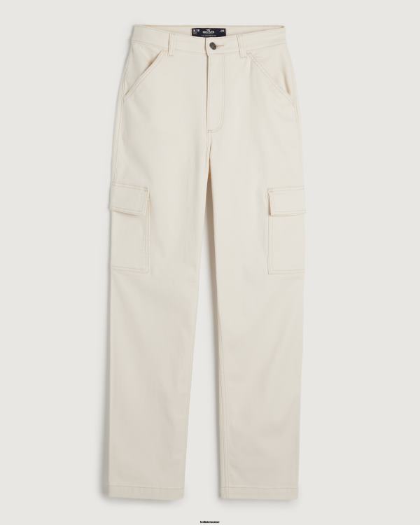 pantalon papa cargo à taille ultra haute femmes crème Hollister bas RRRJX656