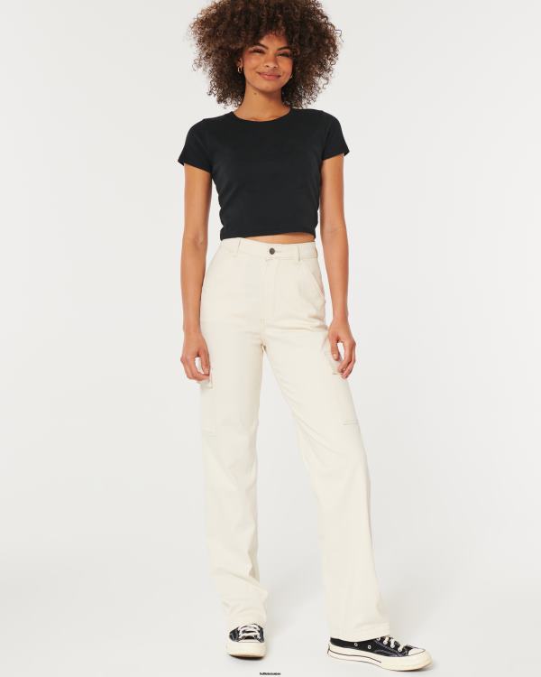 pantalon papa cargo à taille ultra haute femmes crème Hollister bas RRRJX656