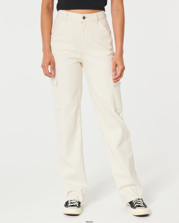 pantalon papa cargo à taille ultra haute femmes crème Hollister bas RRRJX656