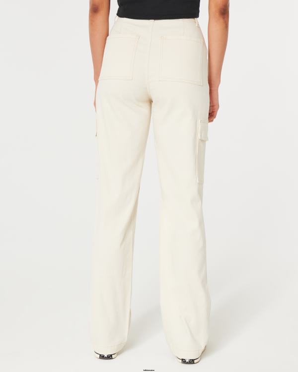 pantalon papa cargo à taille ultra haute femmes crème Hollister bas RRRJX656