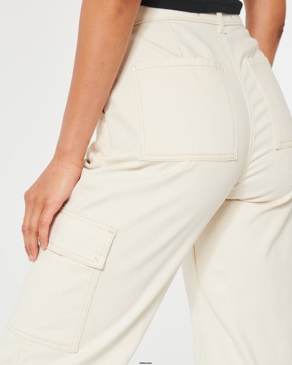 pantalon papa cargo à taille ultra haute femmes crème Hollister bas RRRJX656