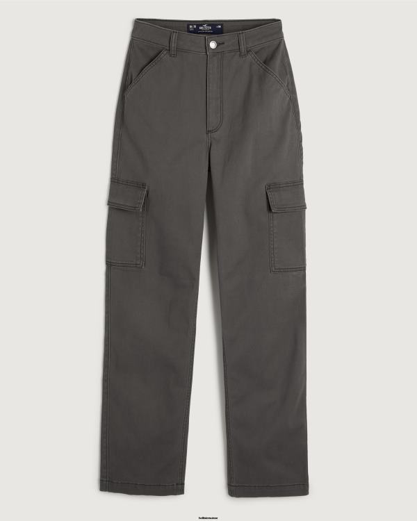 pantalon papa cargo à taille ultra haute femmes gris foncé Hollister bas RRRJX588