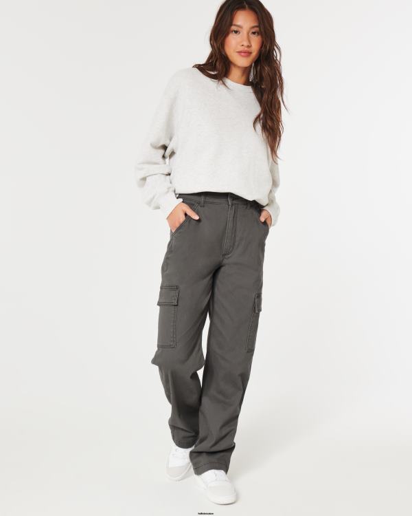 pantalon papa cargo à taille ultra haute femmes gris foncé Hollister bas RRRJX588