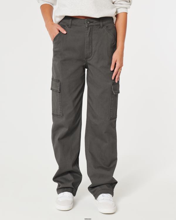 pantalon papa cargo à taille ultra haute femmes gris foncé Hollister bas RRRJX588