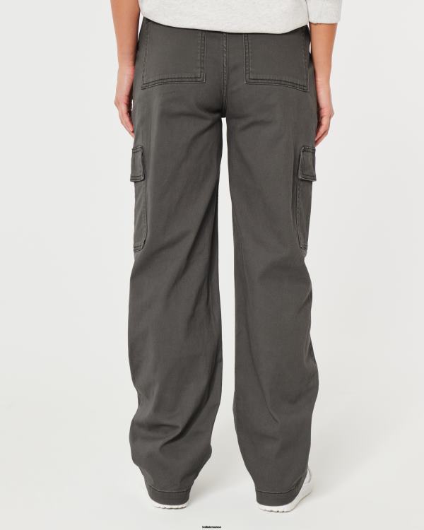 pantalon papa cargo à taille ultra haute femmes gris foncé Hollister bas RRRJX588