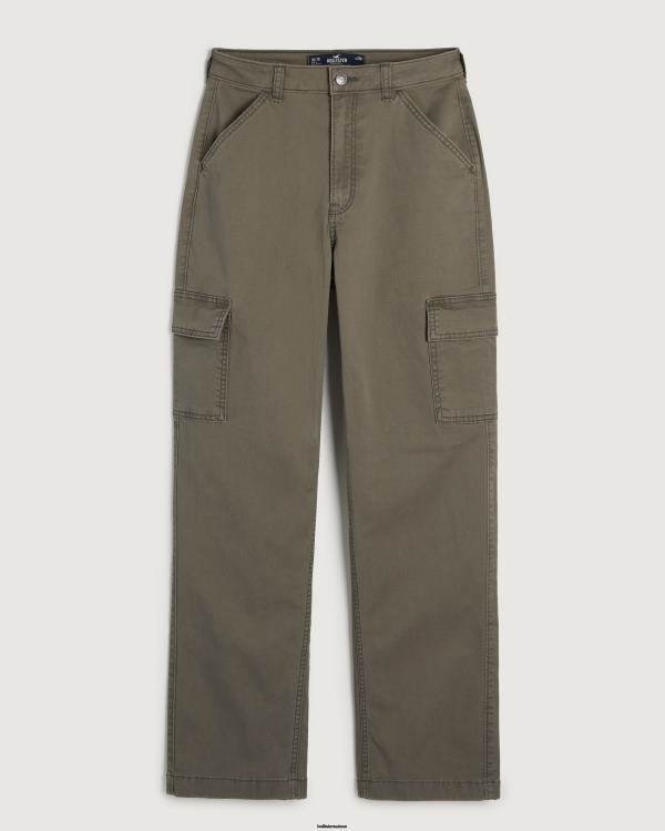 pantalon papa cargo à taille ultra haute femmes olive verte Hollister bas RRRJX649