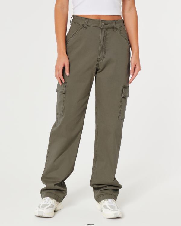 pantalon papa cargo à taille ultra haute femmes olive verte Hollister bas RRRJX649
