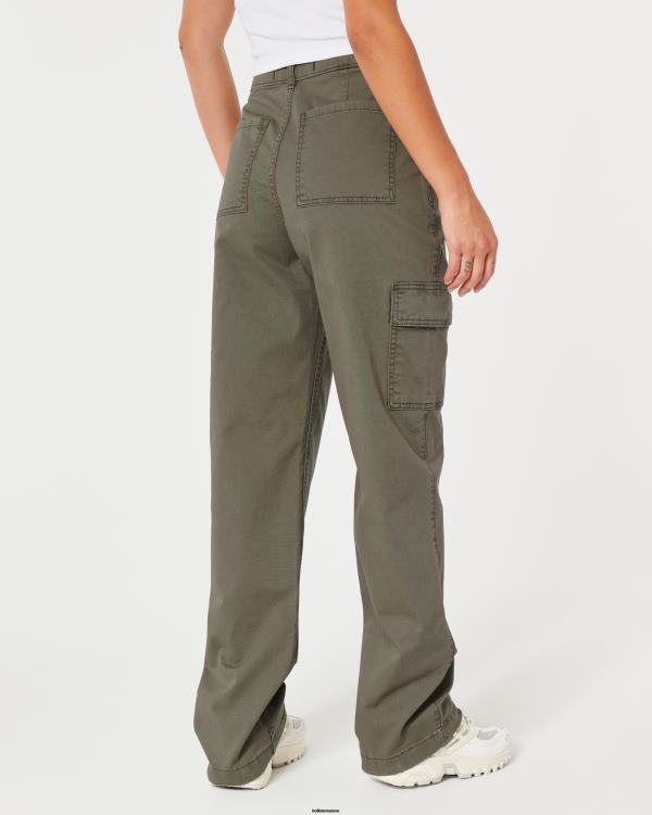 pantalon papa cargo à taille ultra haute femmes olive verte Hollister bas RRRJX649