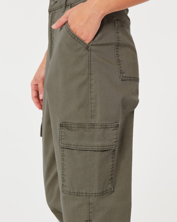 pantalon papa cargo à taille ultra haute femmes olive verte Hollister bas RRRJX649
