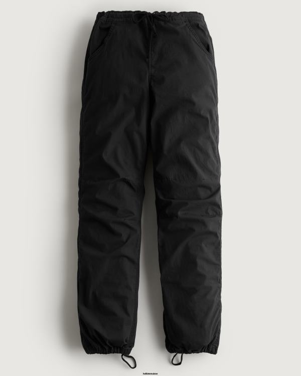 pantalon parachute baggy à taille réglable femmes noir Hollister bas RRRJX552