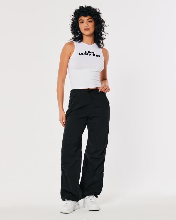pantalon parachute baggy à taille réglable femmes noir Hollister bas RRRJX552