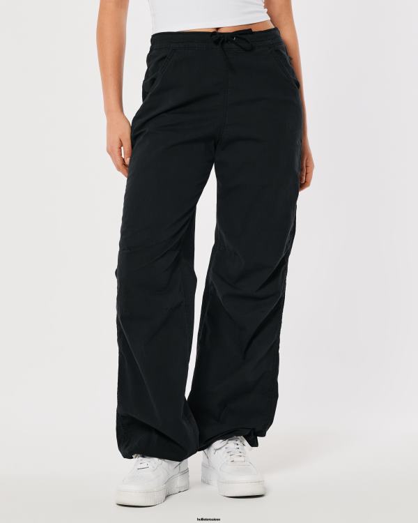 pantalon parachute baggy à taille réglable femmes noir Hollister bas RRRJX552