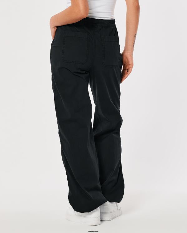 pantalon parachute baggy à taille réglable femmes noir Hollister bas RRRJX552