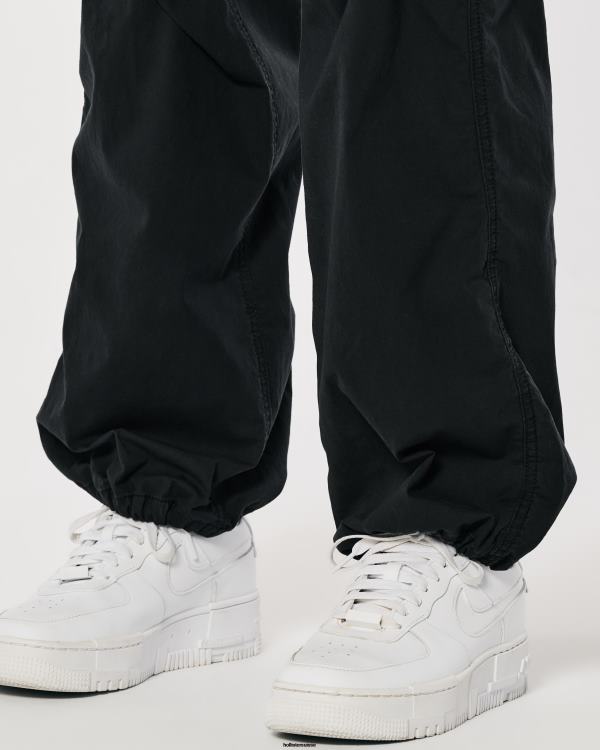 pantalon parachute baggy à taille réglable femmes noir Hollister bas RRRJX552
