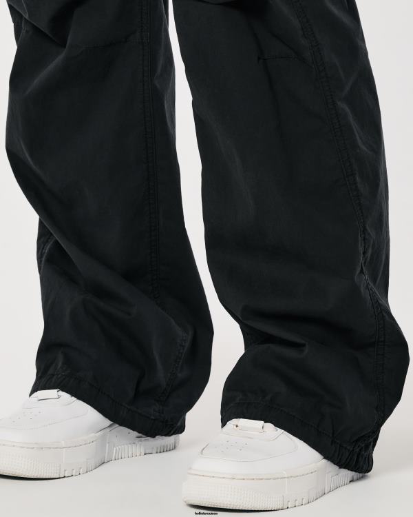 pantalon parachute baggy à taille réglable femmes noir Hollister bas RRRJX552