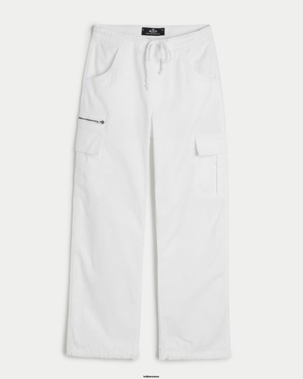 pantalon parachute cargo à taille ajustable femmes blanc Hollister bas RRRJX579