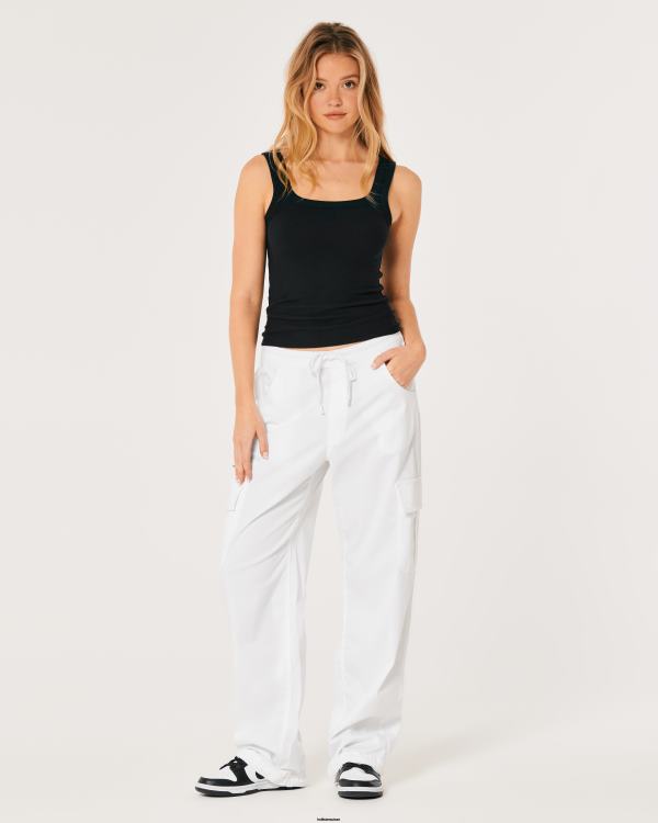 pantalon parachute cargo à taille ajustable femmes blanc Hollister bas RRRJX579