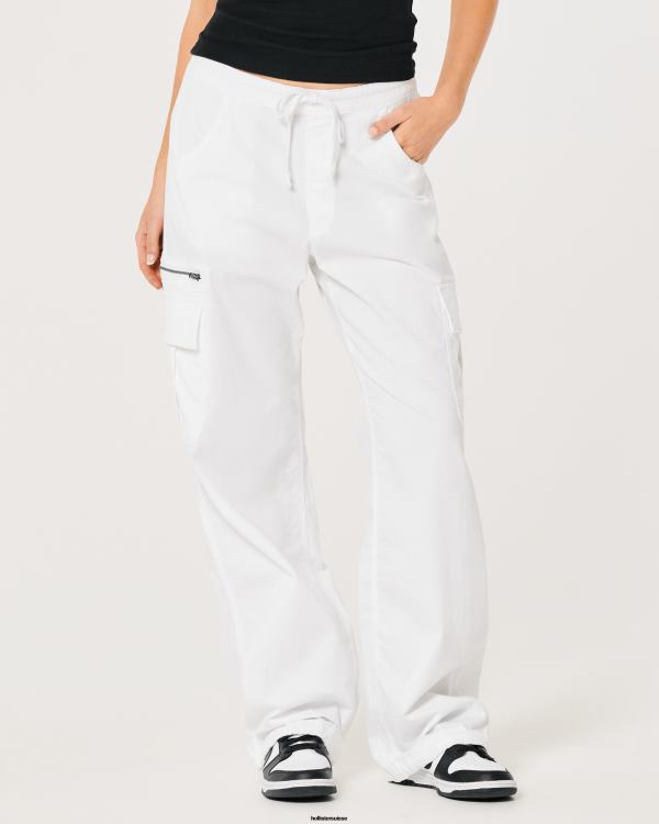 pantalon parachute cargo à taille ajustable femmes blanc Hollister bas RRRJX579