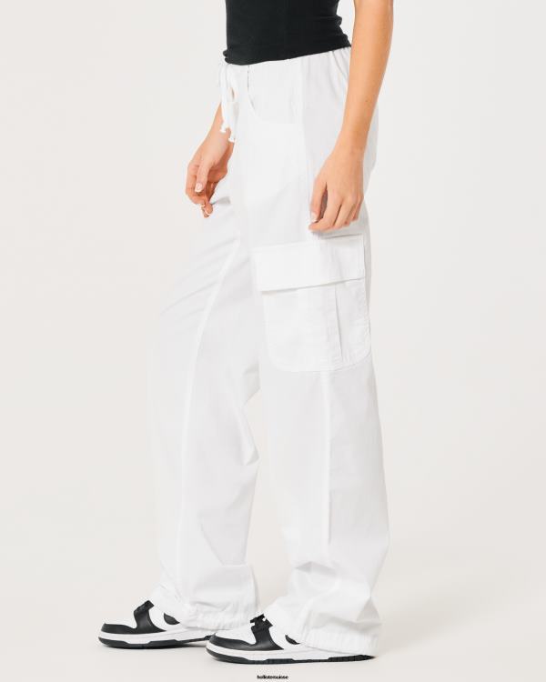 pantalon parachute cargo à taille ajustable femmes blanc Hollister bas RRRJX579