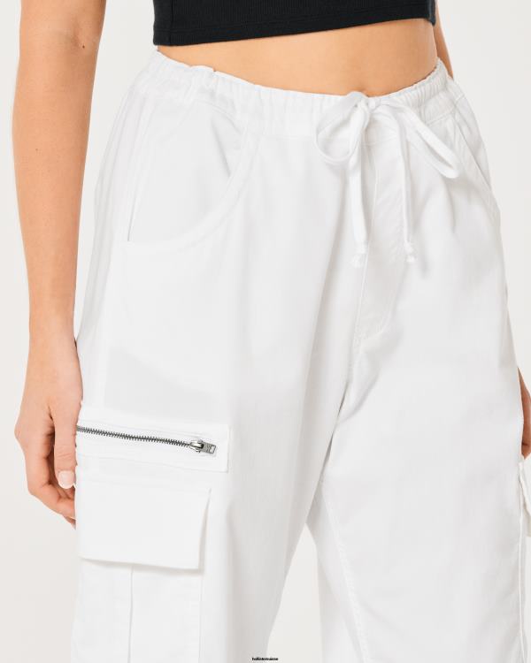 pantalon parachute cargo à taille ajustable femmes blanc Hollister bas RRRJX579