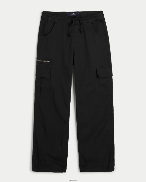 pantalon parachute cargo à taille ajustable femmes noir Hollister bas RRRJX503