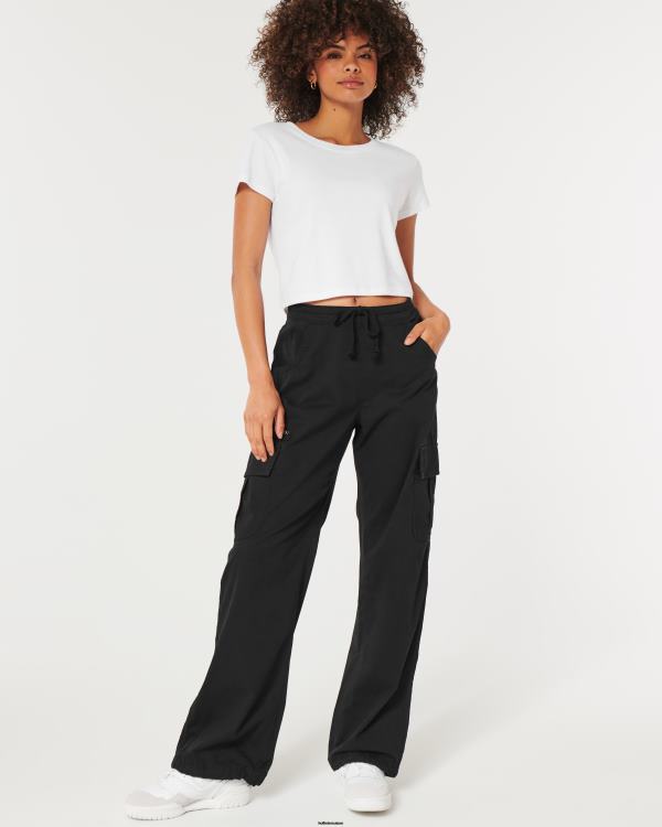 pantalon parachute cargo à taille ajustable femmes noir Hollister bas RRRJX503