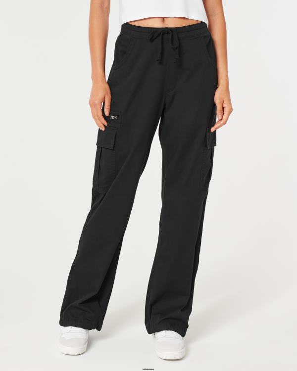 pantalon parachute cargo à taille ajustable femmes noir Hollister bas RRRJX503