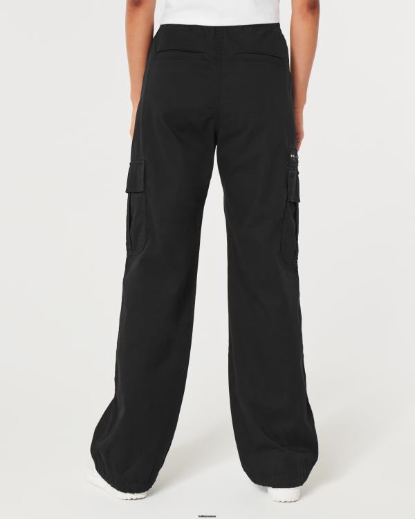 pantalon parachute cargo à taille ajustable femmes noir Hollister bas RRRJX503