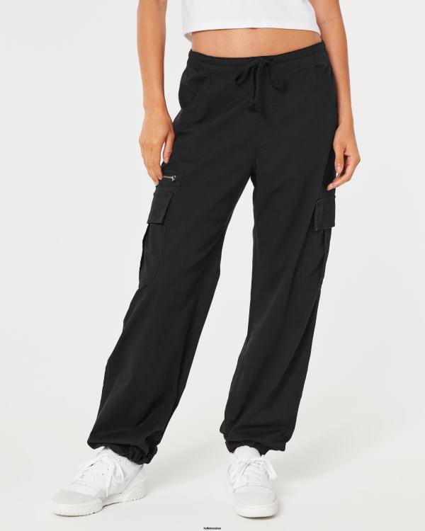 pantalon parachute cargo à taille ajustable femmes noir Hollister bas RRRJX503