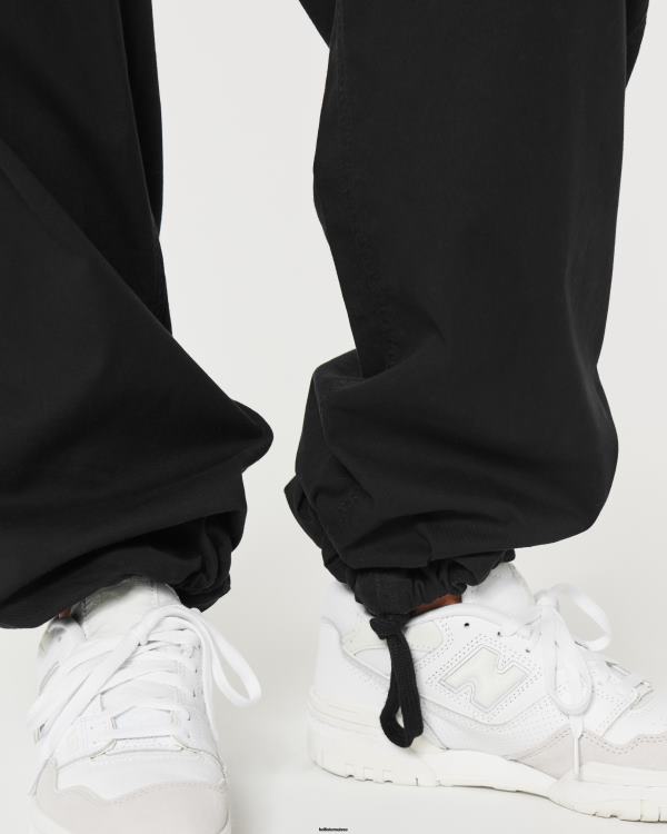 pantalon parachute cargo à taille ajustable femmes noir Hollister bas RRRJX503