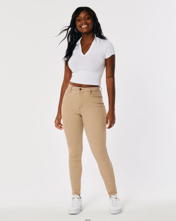 pantalon super skinny kaki à taille haute femmes brun clair Hollister bas RRRJX524
