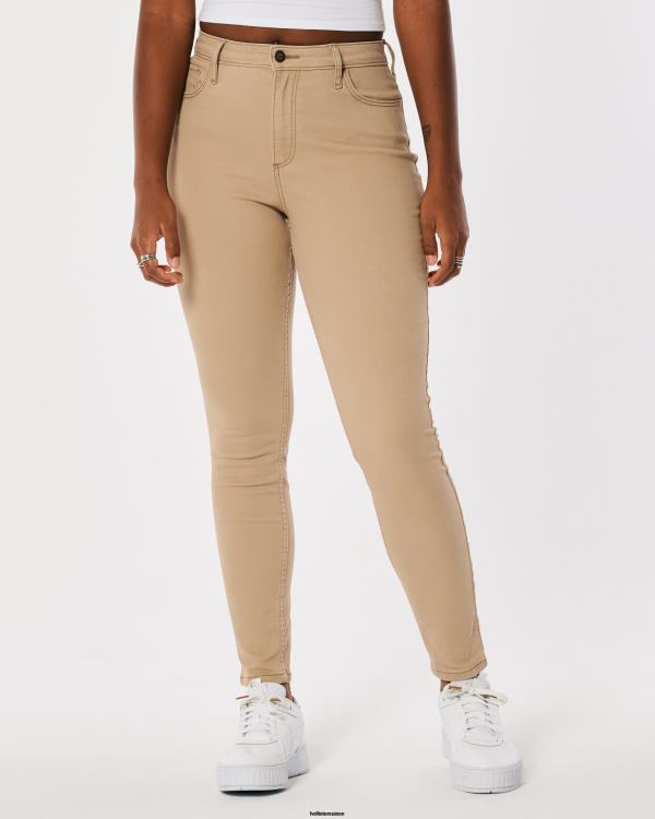 pantalon super skinny kaki à taille haute femmes brun clair Hollister bas RRRJX524