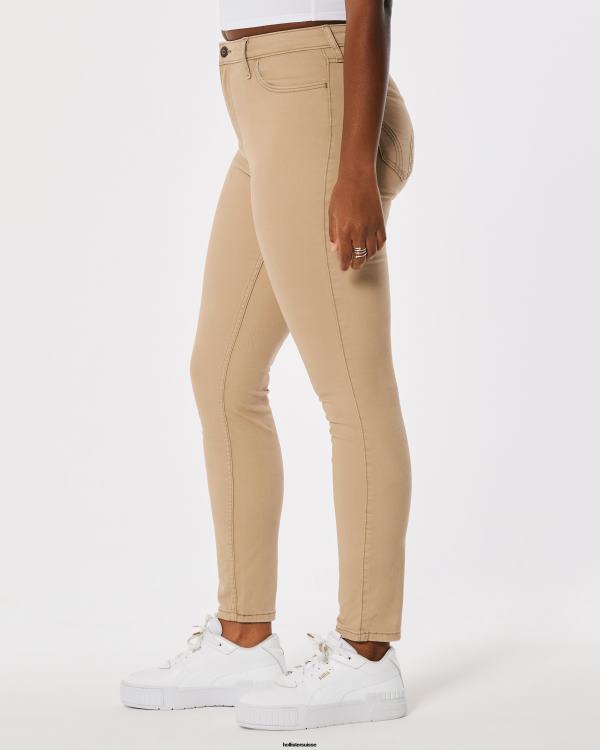 pantalon super skinny kaki à taille haute femmes brun clair Hollister bas RRRJX524