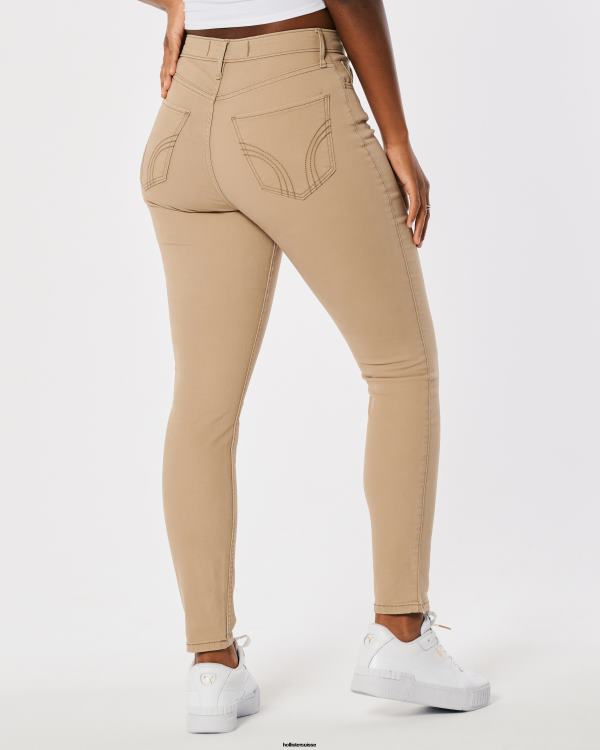 pantalon super skinny kaki à taille haute femmes brun clair Hollister bas RRRJX524