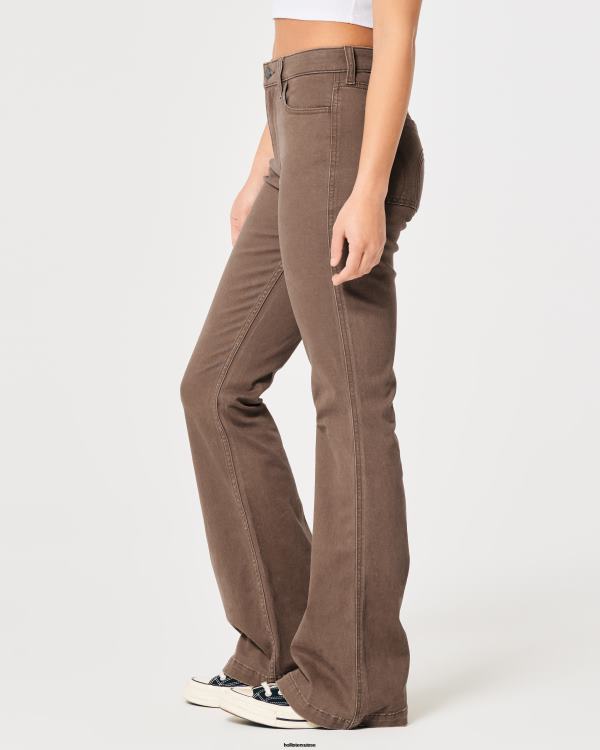 pantalon évasé à taille haute en sergé femmes marron foncé Hollister bas RRRJX617