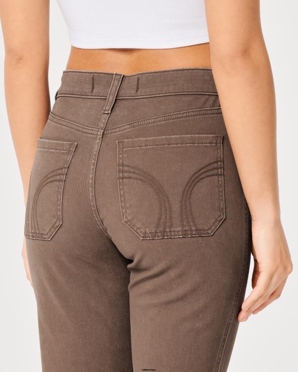 pantalon évasé à taille haute en sergé femmes marron foncé Hollister bas RRRJX617