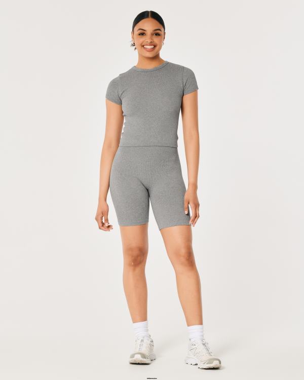 gilly hicks active short de vélo côtelé sans coutures femmes gris chiné clair Hollister bas RRRJX689