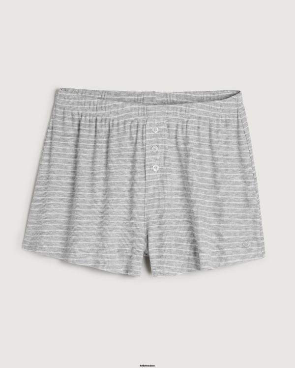 gilly hicks short de nuit côtelé en jersey femmes bande gris clair Hollister bas RRRJX733