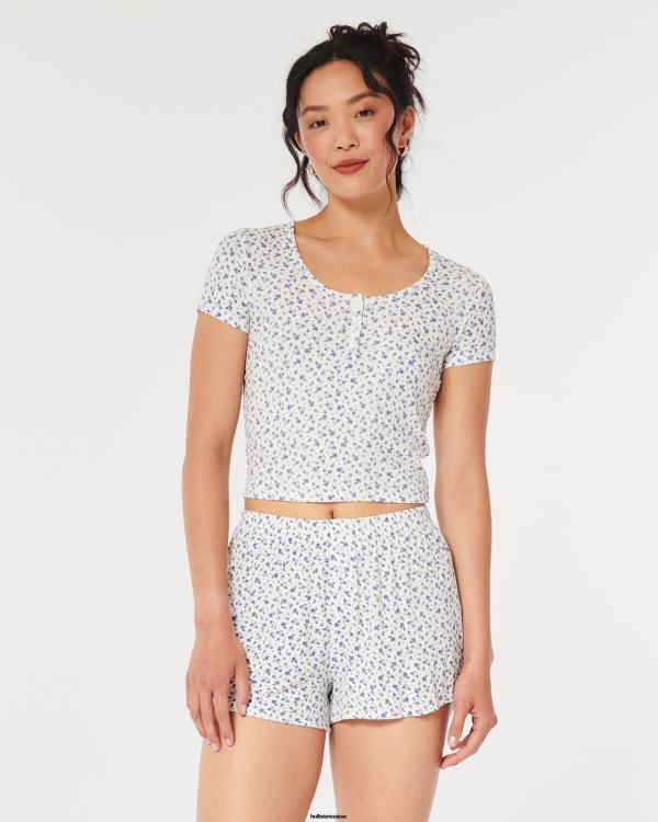 gilly hicks short de nuit côtelé en jersey femmes fleurs blanches Hollister bas RRRJX780