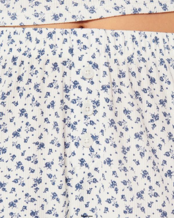 gilly hicks short de nuit côtelé en jersey femmes fleurs blanches Hollister bas RRRJX780