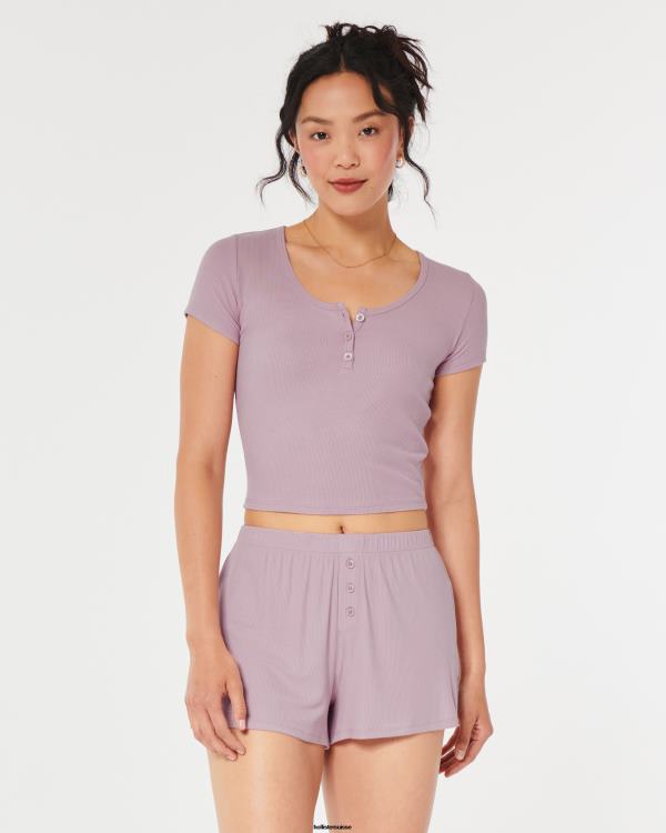 gilly hicks short de nuit côtelé en jersey femmes rose clair Hollister bas RRRJX783