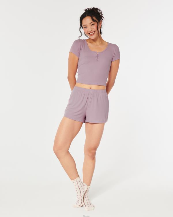 gilly hicks short de nuit côtelé en jersey femmes rose clair Hollister bas RRRJX783
