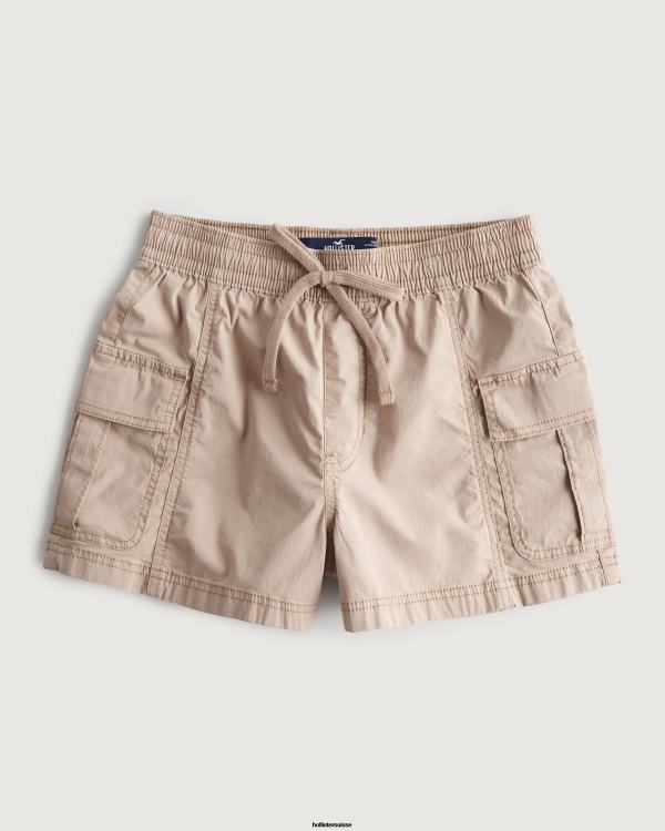 short cargo en popeline à taille ajustable femmes kaki Hollister bas RRRJX650