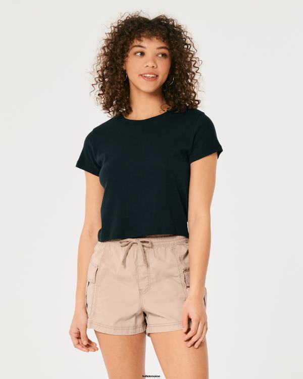 short cargo en popeline à taille ajustable femmes kaki Hollister bas RRRJX650