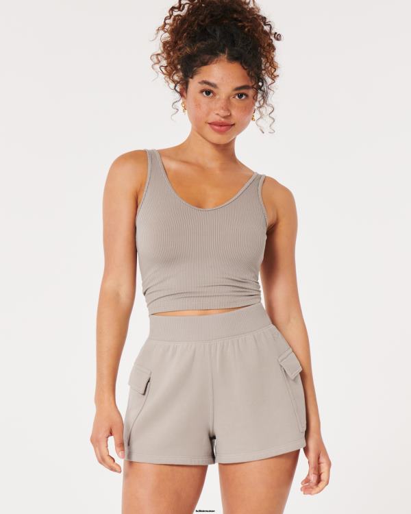 short cargo à taille ultra haute en polaire femmes brun clair Hollister bas RRRJX580